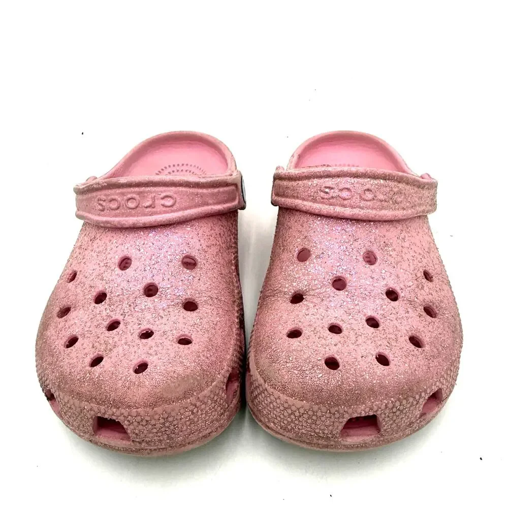 Crocs Youth Kids Pink Classic Glitter Clogs Sandals Size 2